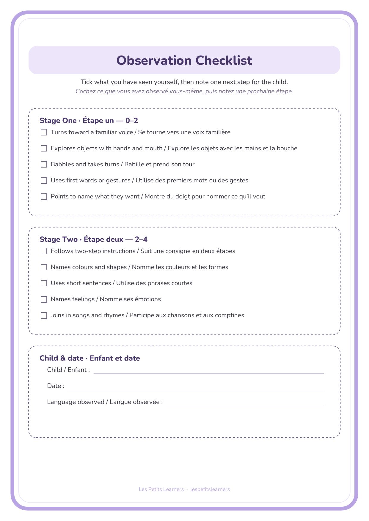Observation checklist — Preview